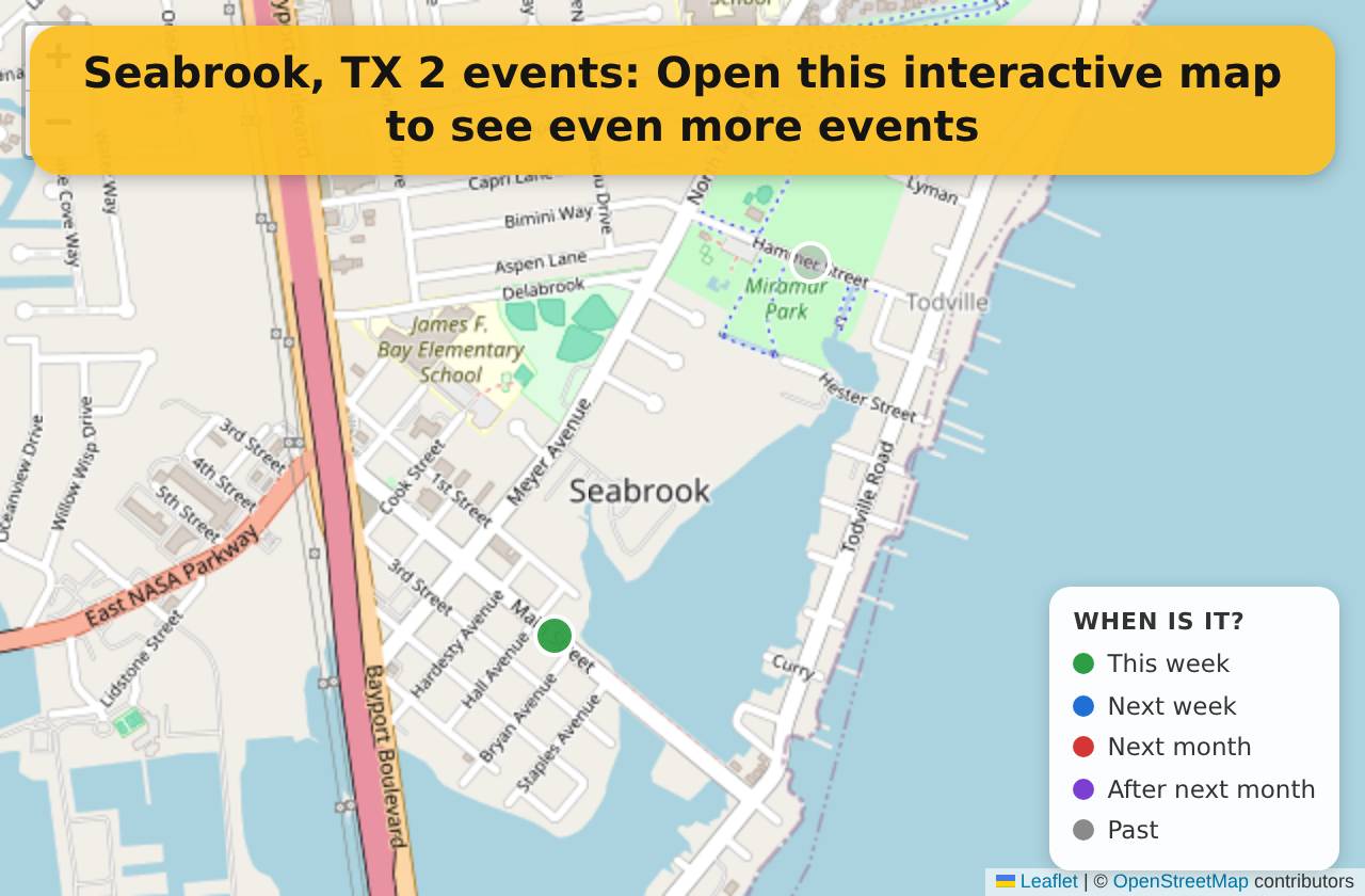 Map of events in Seabrook, TX on the interactive EVENTULIST map