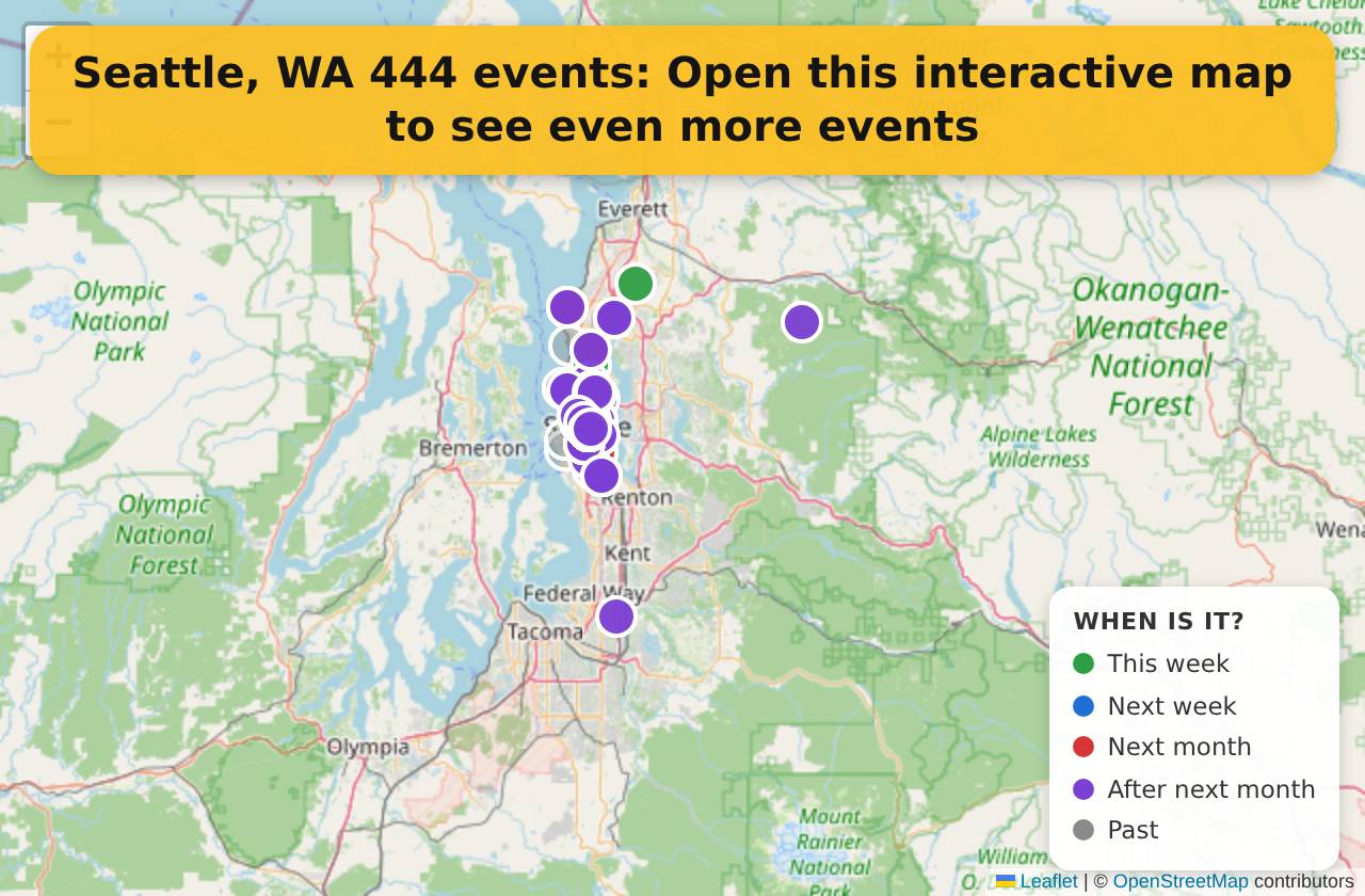 Map of events in Seattle, WA on the interactive EVENTULIST map