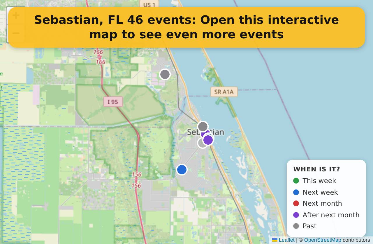 Map of events in Sebastian, FL on the interactive EVENTULIST map