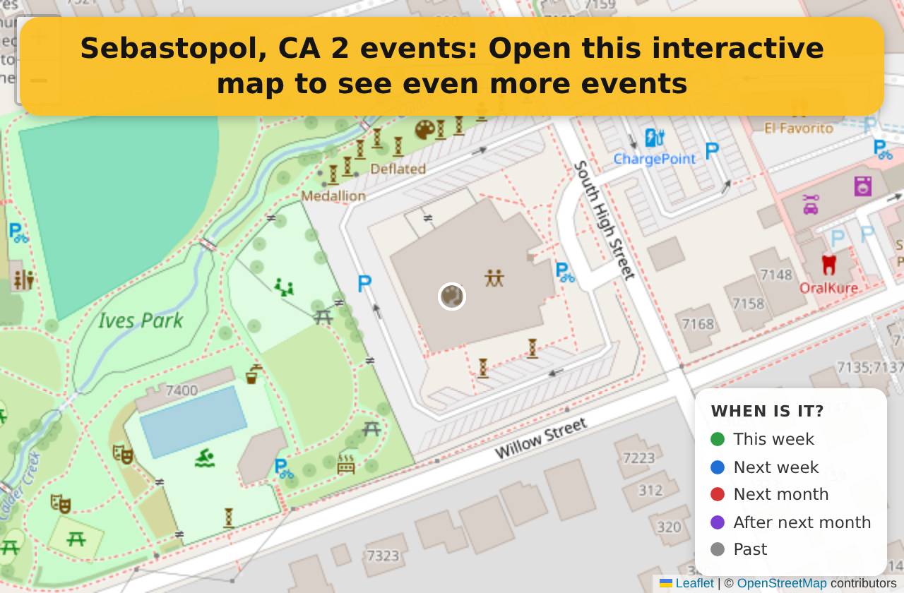 Map of events in Sebastopol, CA on the interactive EVENTULIST map