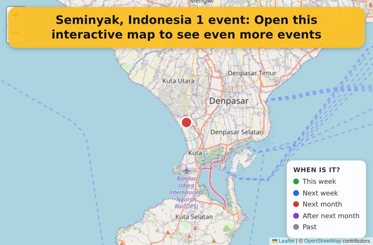Map of events in Seminyak, Indonesia on the interactive EVENTULIST map