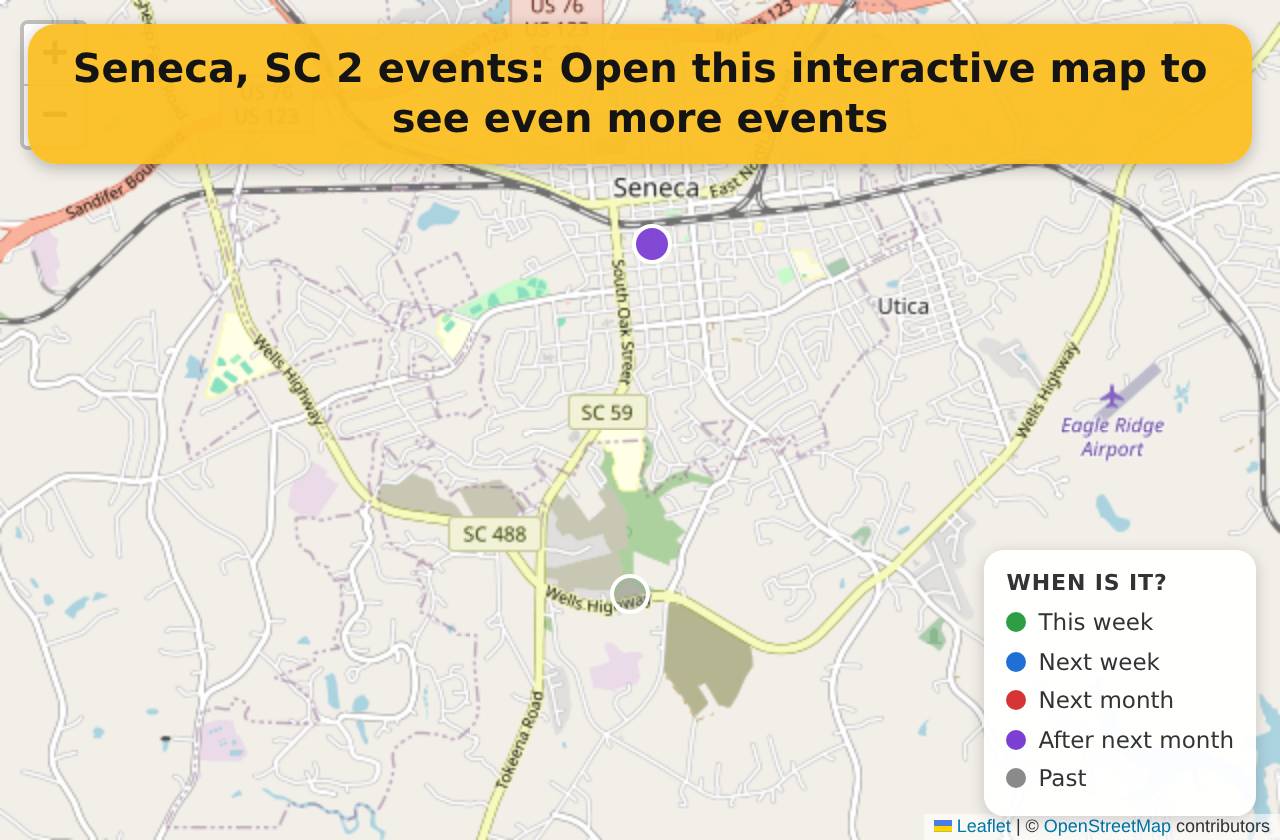 Map of events in Seneca, SC on the interactive EVENTULIST map