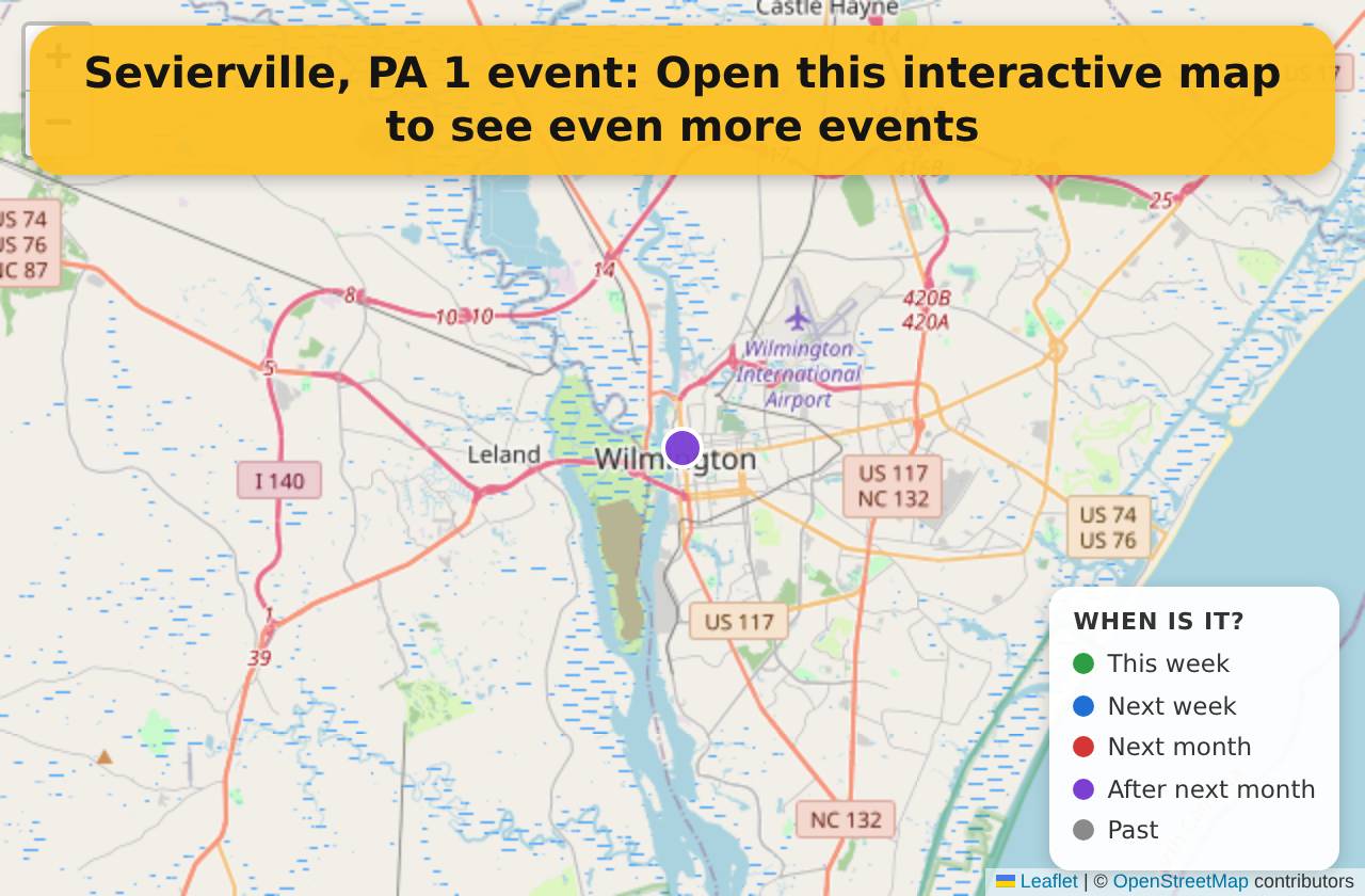 Map of events in Sevierville, PA on the interactive EVENTULIST map