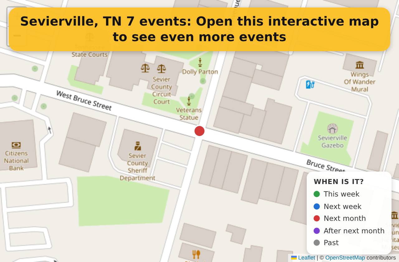 Map of events in Sevierville, TN on the interactive EVENTULIST map