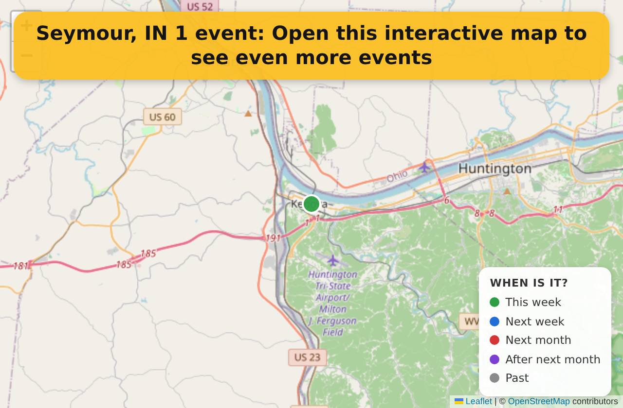 Map of events in Seymour, IN on the interactive EVENTULIST map