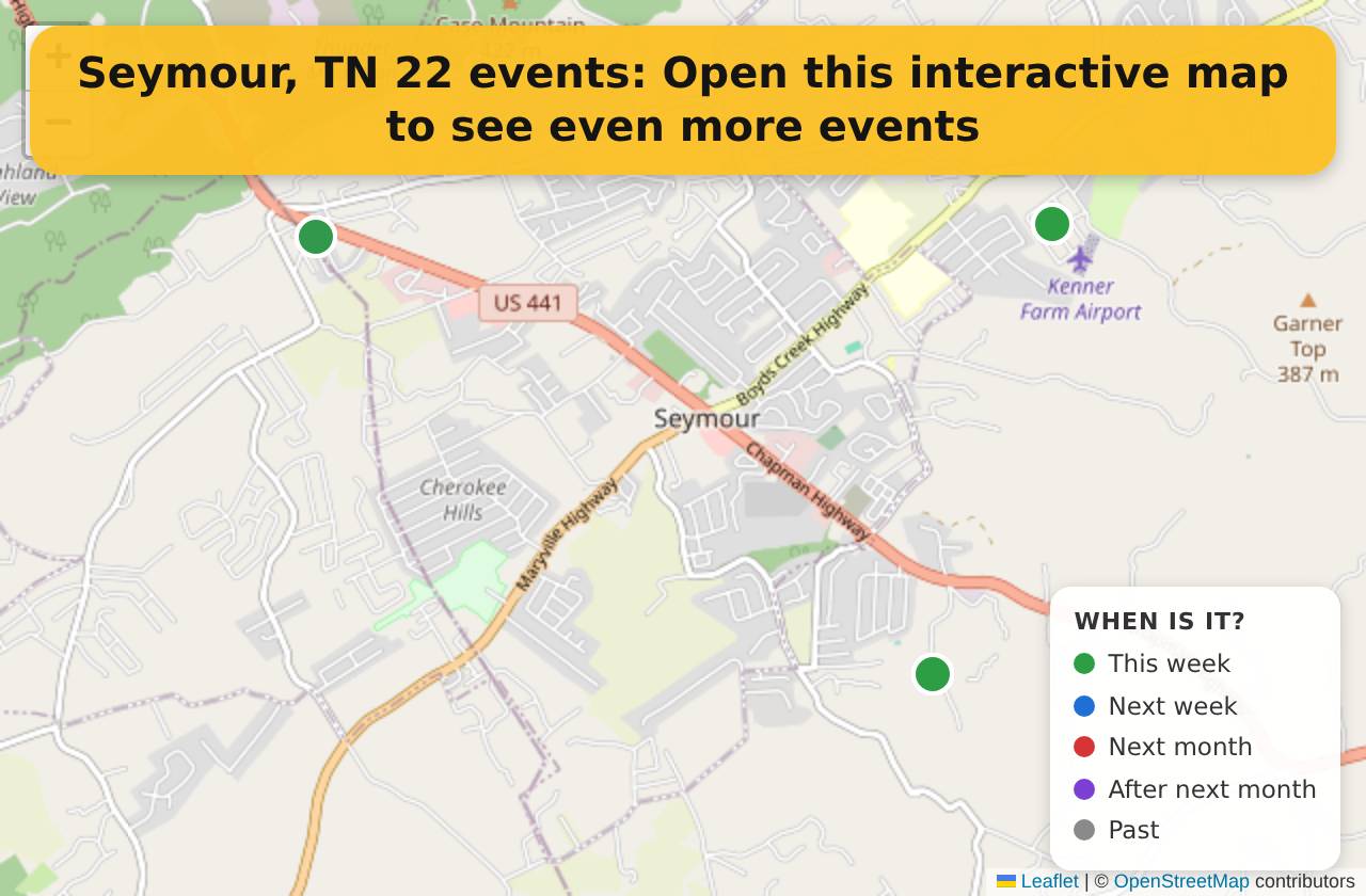 Map of events in Seymour, TN on the interactive EVENTULIST map