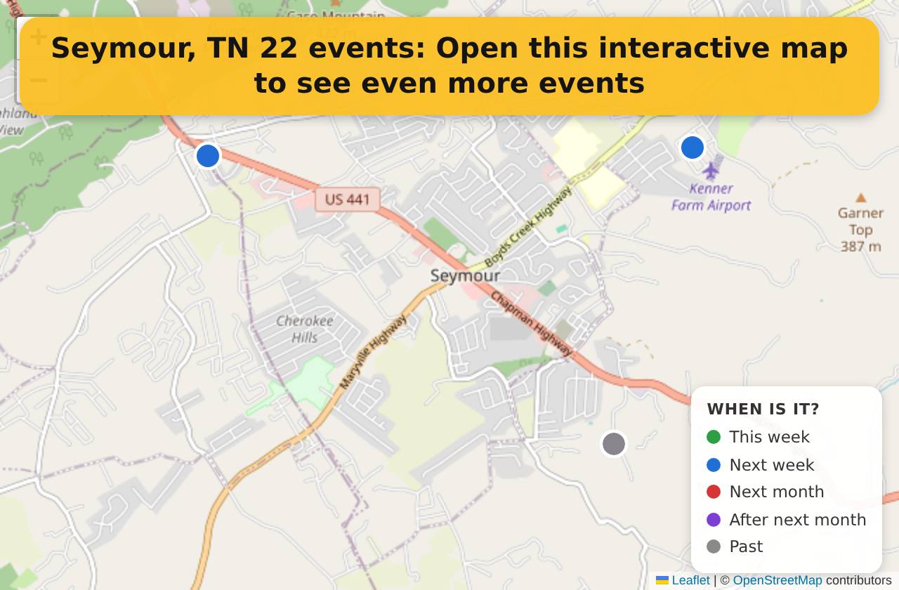 Map of events in Seymour, TN on the interactive EVENTULIST map