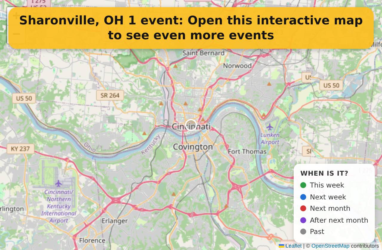 Map of events in Sharonville, OH on the interactive EVENTULIST map