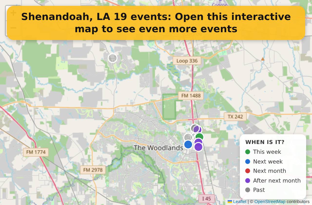 Map of events in Shenandoah, LA on the interactive EVENTULIST map