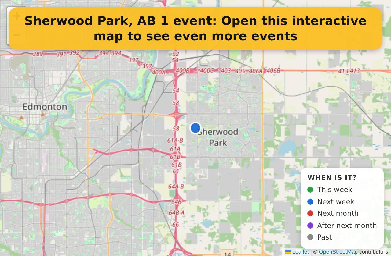Map of events in Sherwood Park, AB on the interactive EVENTULIST map