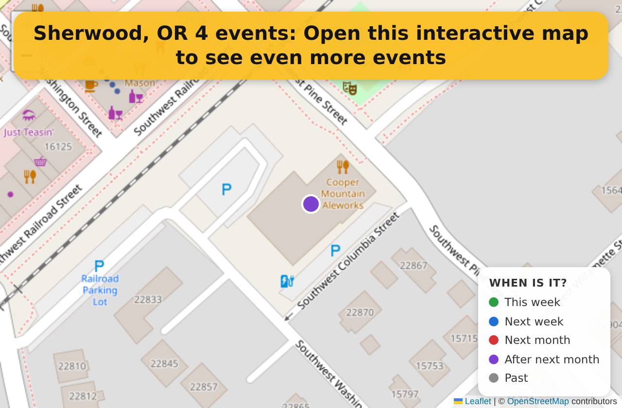 Map of events in Sherwood, OR on the interactive EVENTULIST map