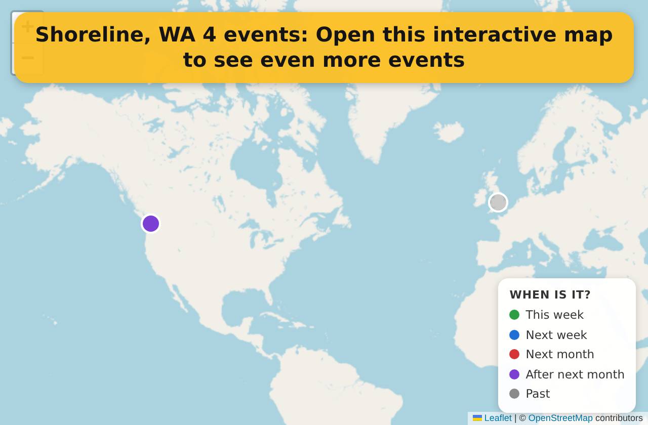 Map of events in Shoreline, WA on the interactive EVENTULIST map