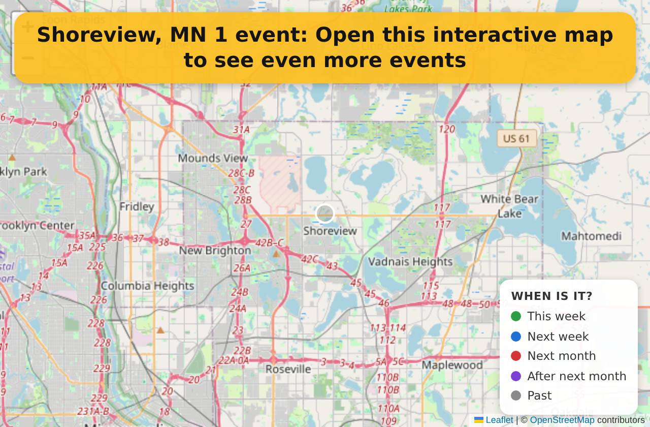 Map of events in Shoreview, MN on the interactive EVENTULIST map