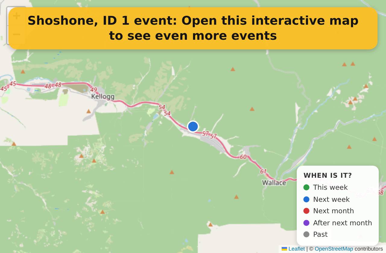 Map of events in Shoshone, ID on the interactive EVENTULIST map