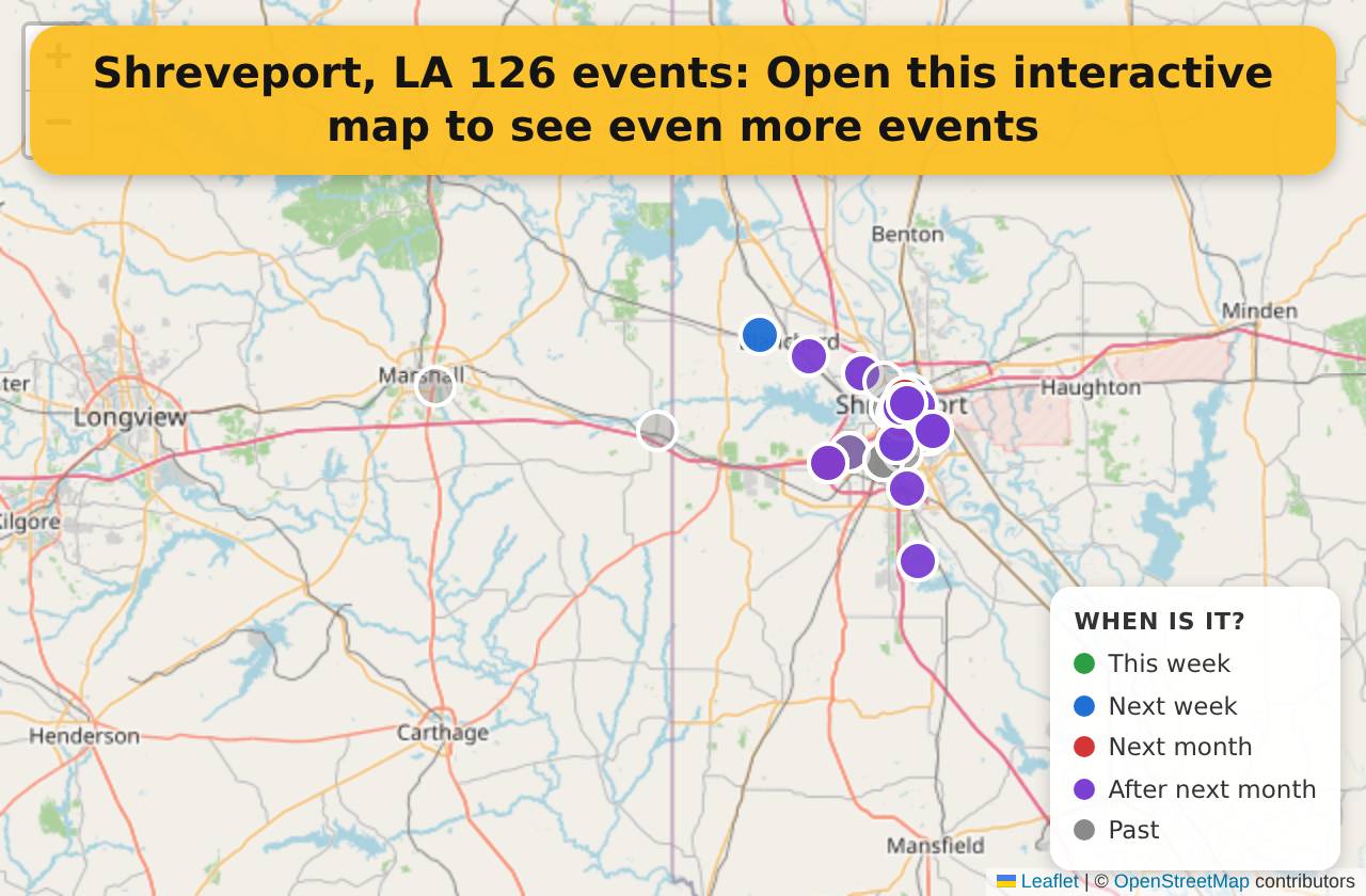 Map of events in Shreveport, LA on the interactive EVENTULIST map
