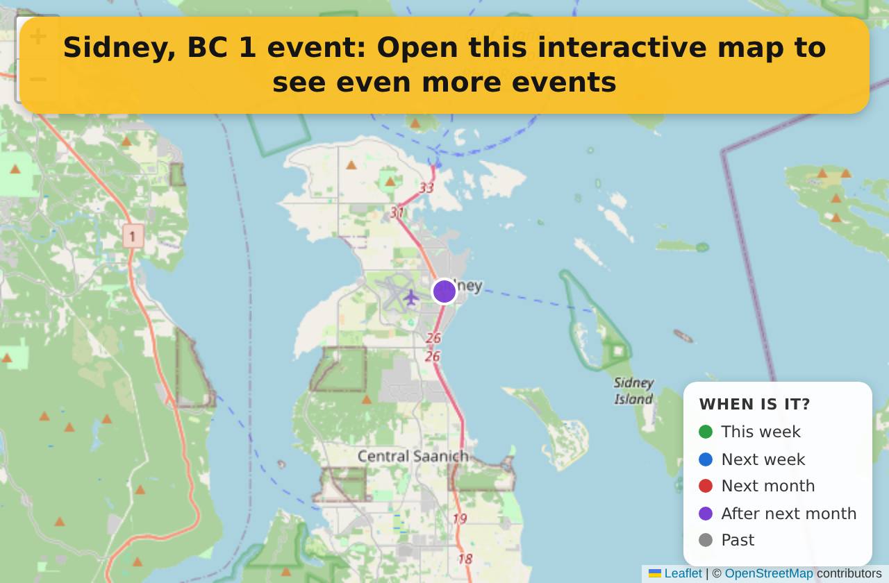 Map of events in Sidney, BC on the interactive EVENTULIST map