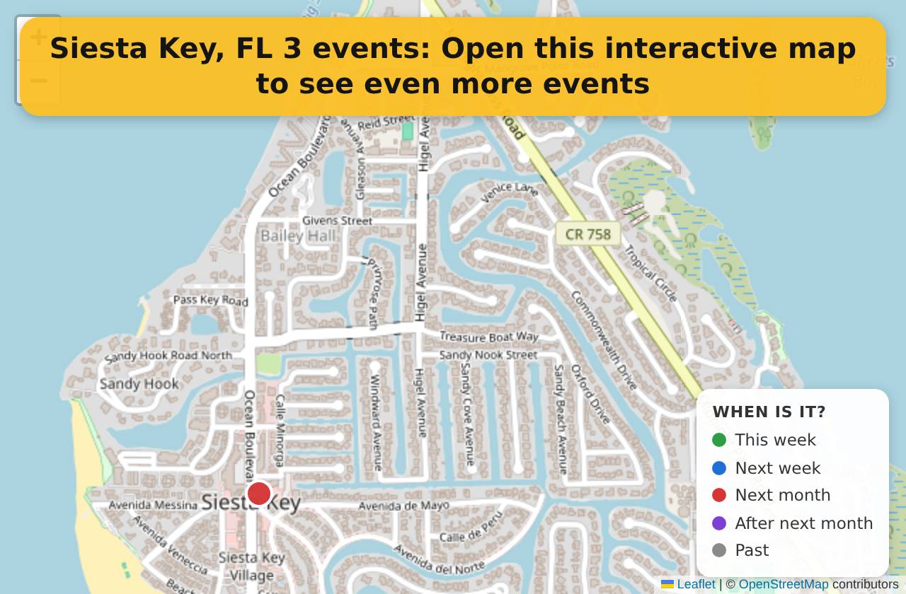 Map of events in Siesta Key, FL on the interactive EVENTULIST map