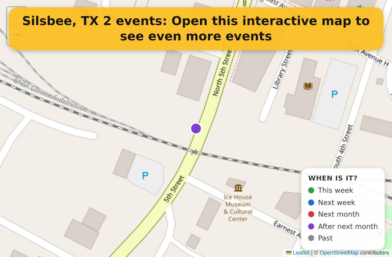 Map of events in Silsbee, TX on the interactive EVENTULIST map
