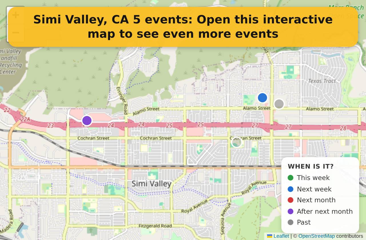 Map of events in Simi Valley, CA on the interactive EVENTULIST map