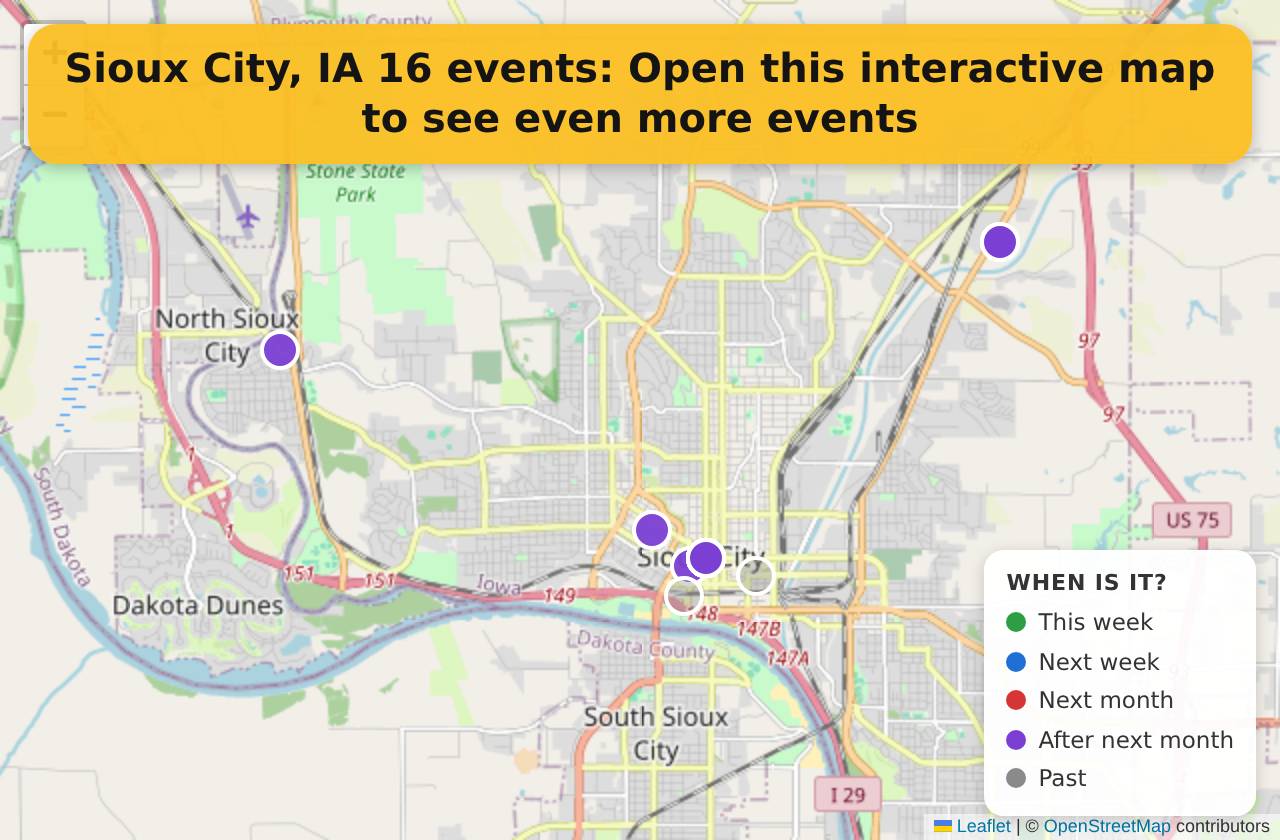 Map of events in Sioux City, IA on the interactive EVENTULIST map