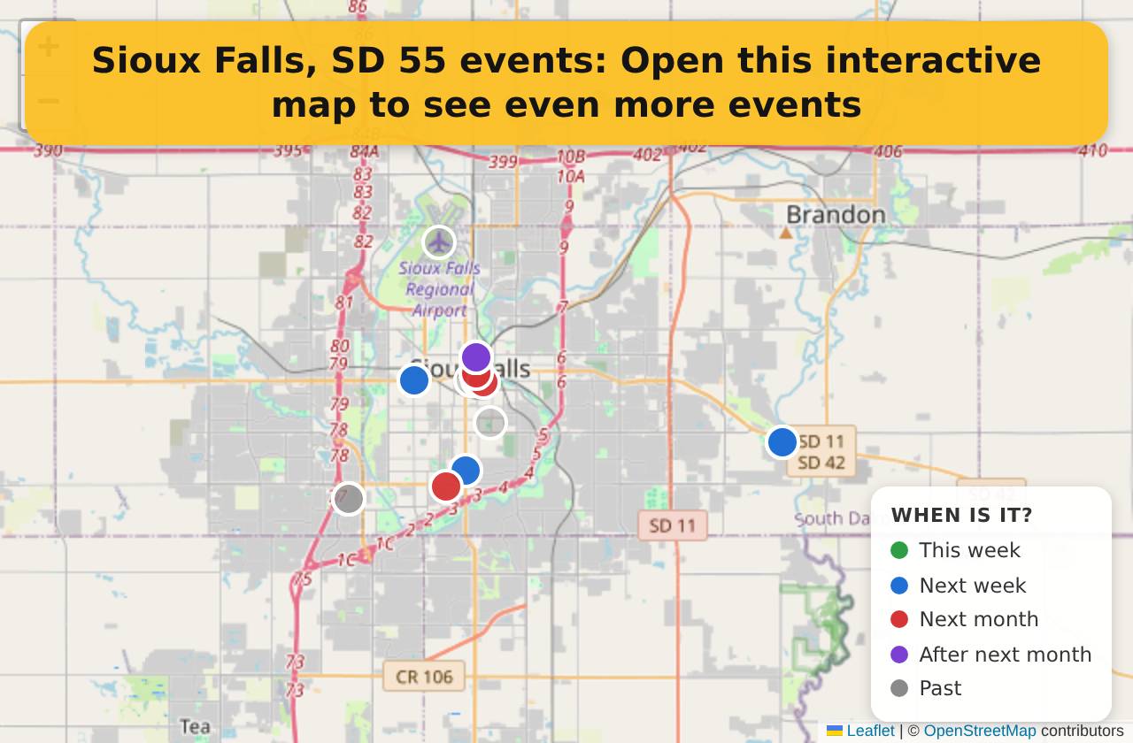 Map of events in Sioux Falls, SD on the interactive EVENTULIST map