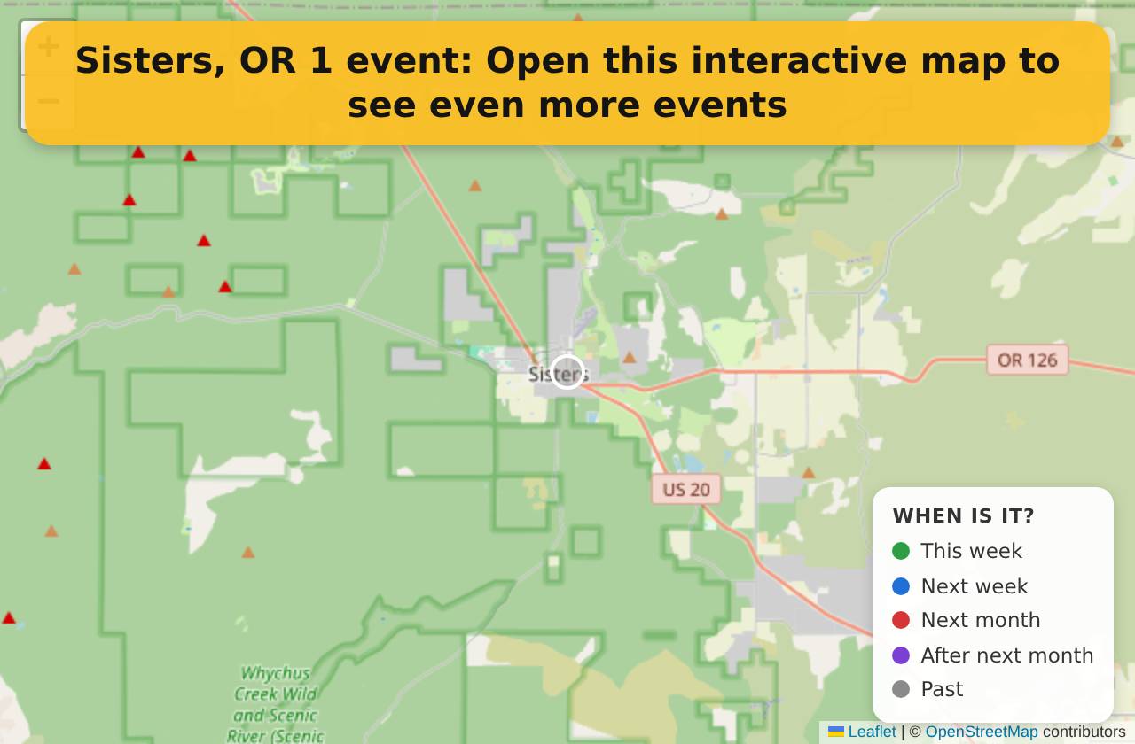 Map of events in Sisters, OR on the interactive EVENTULIST map