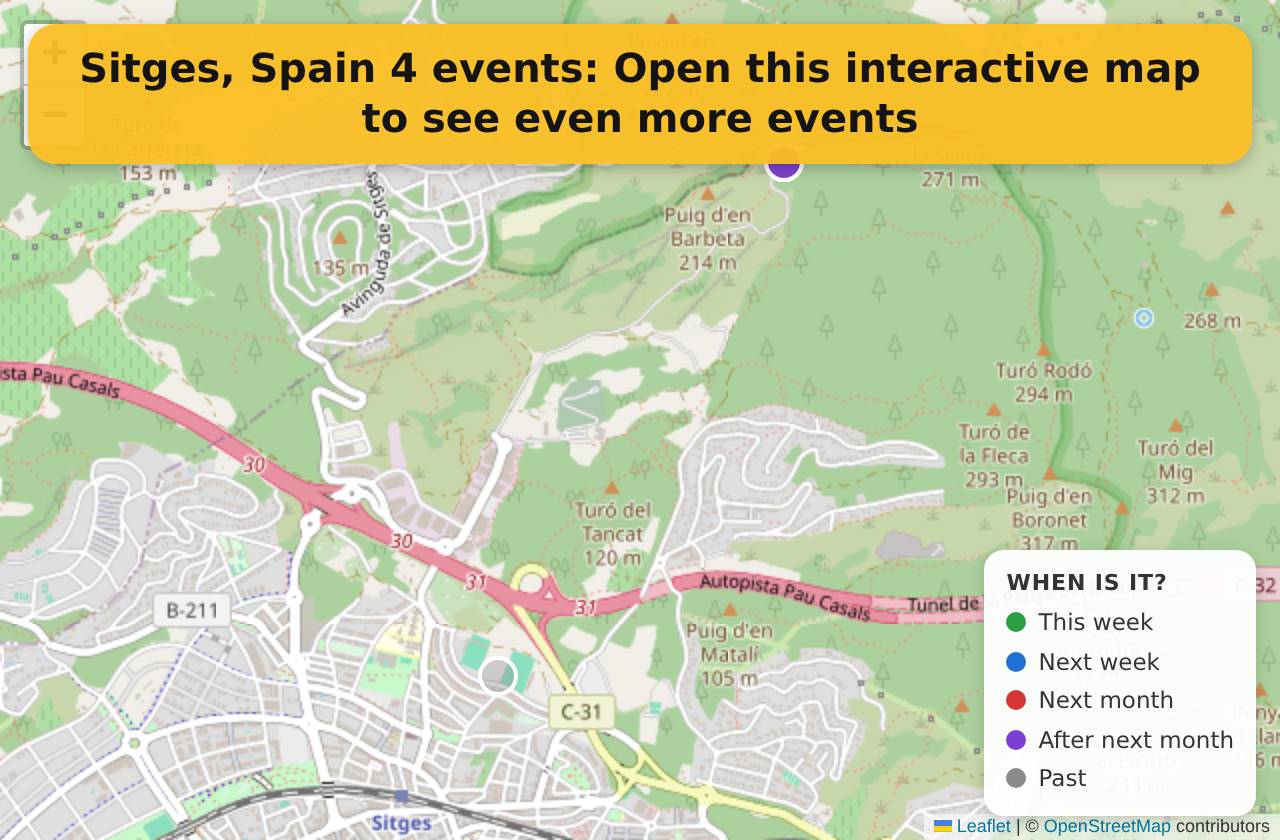 Map of events in Sitges, Spain on the interactive EVENTULIST map