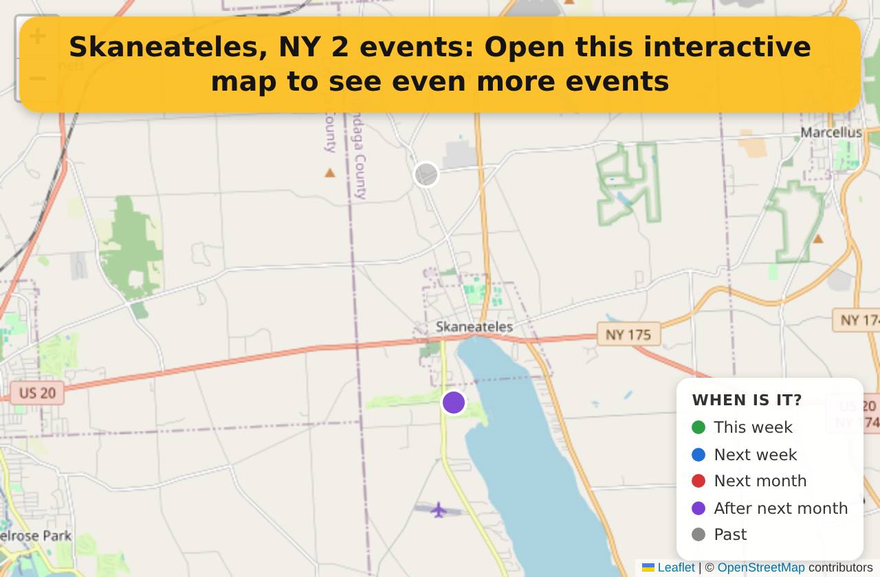 Map of events in Skaneateles, NY on the interactive EVENTULIST map