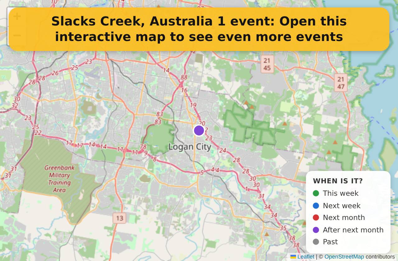 Map of events in Slacks Creek, Australia on the interactive EVENTULIST map