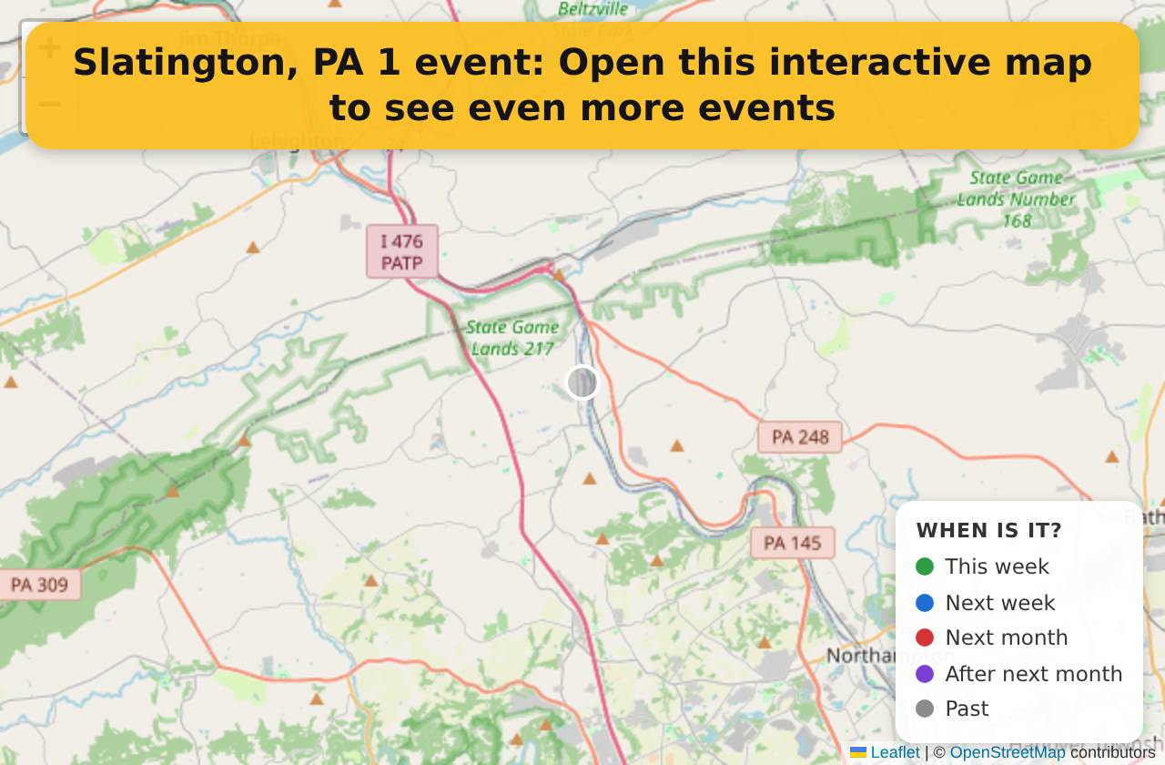 Map of events in Slatington, PA on the interactive EVENTULIST map