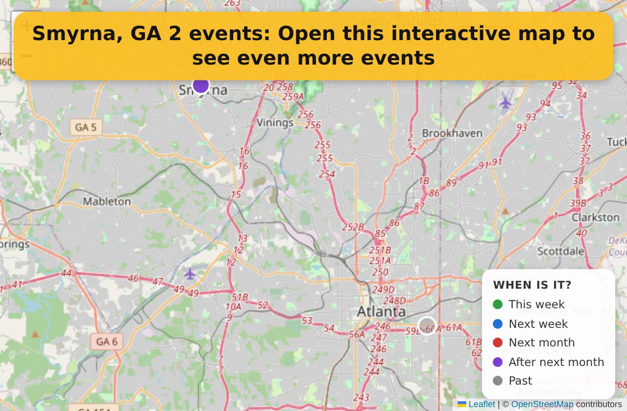 Map of events in Smyrna, GA on the interactive EVENTULIST map
