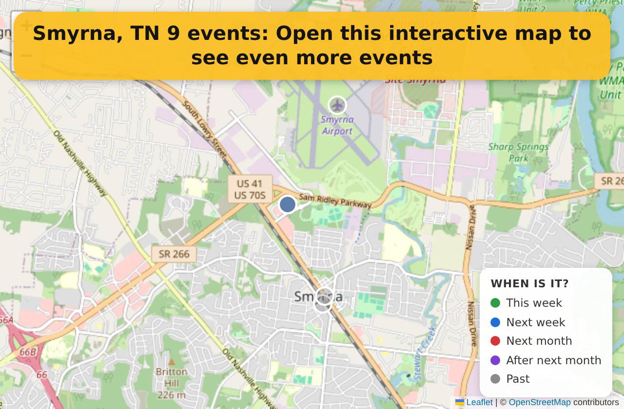 Map of events in Smyrna, TN on the interactive EVENTULIST map