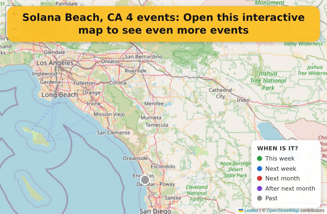 Map of events in Solana Beach, CA on the interactive EVENTULIST map