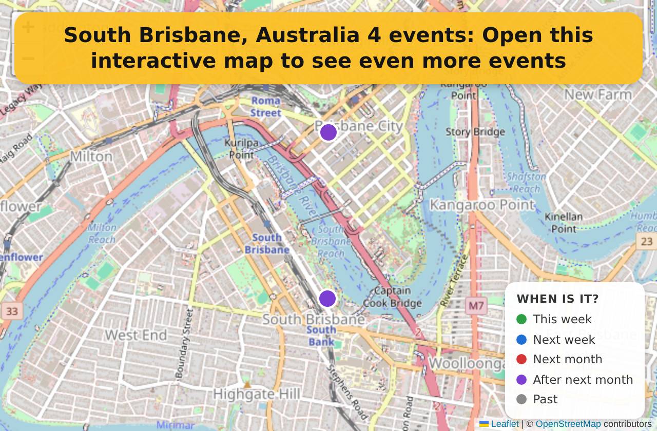 Map of events in South Brisbane, Australia on the interactive EVENTULIST map