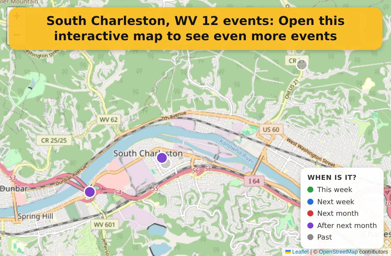 Map of events in South Charleston, WV on the interactive EVENTULIST map