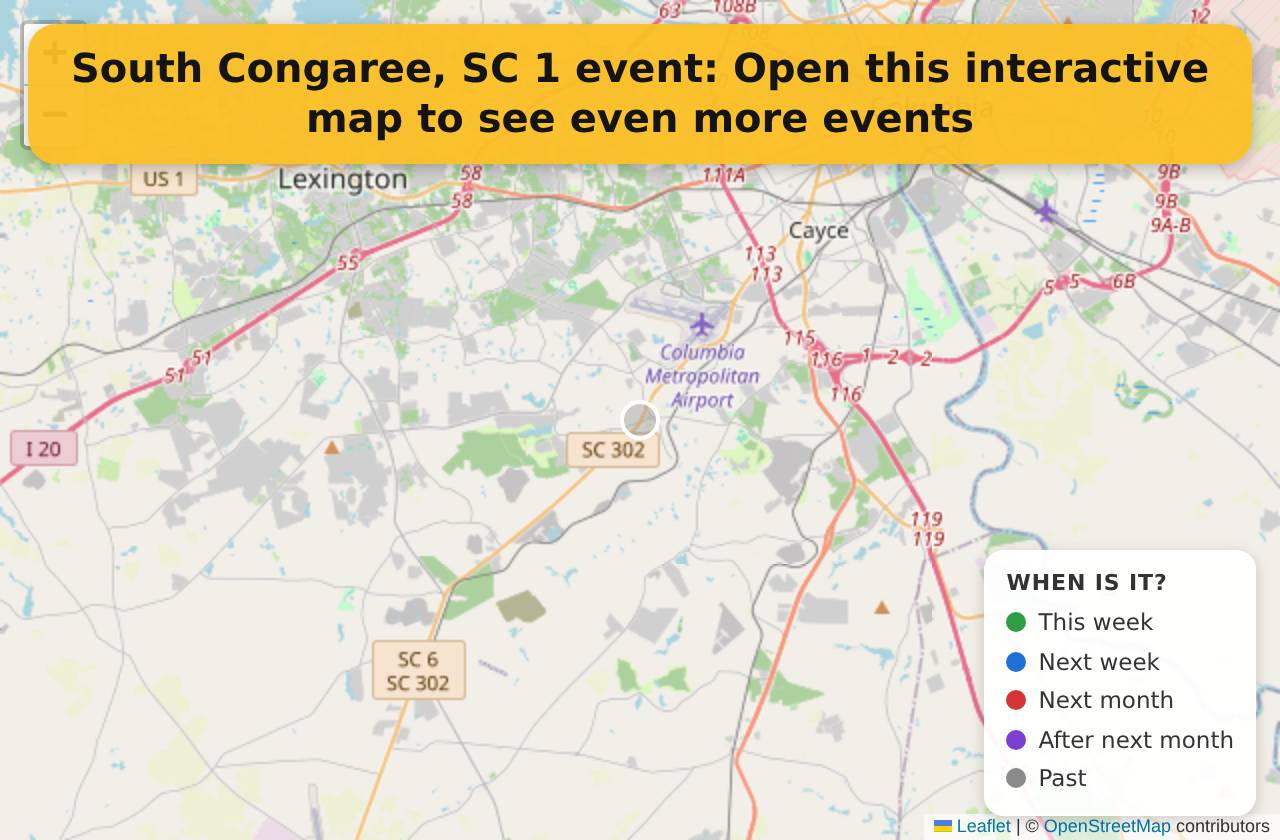 Map of events in South Congaree, SC on the interactive EVENTULIST map