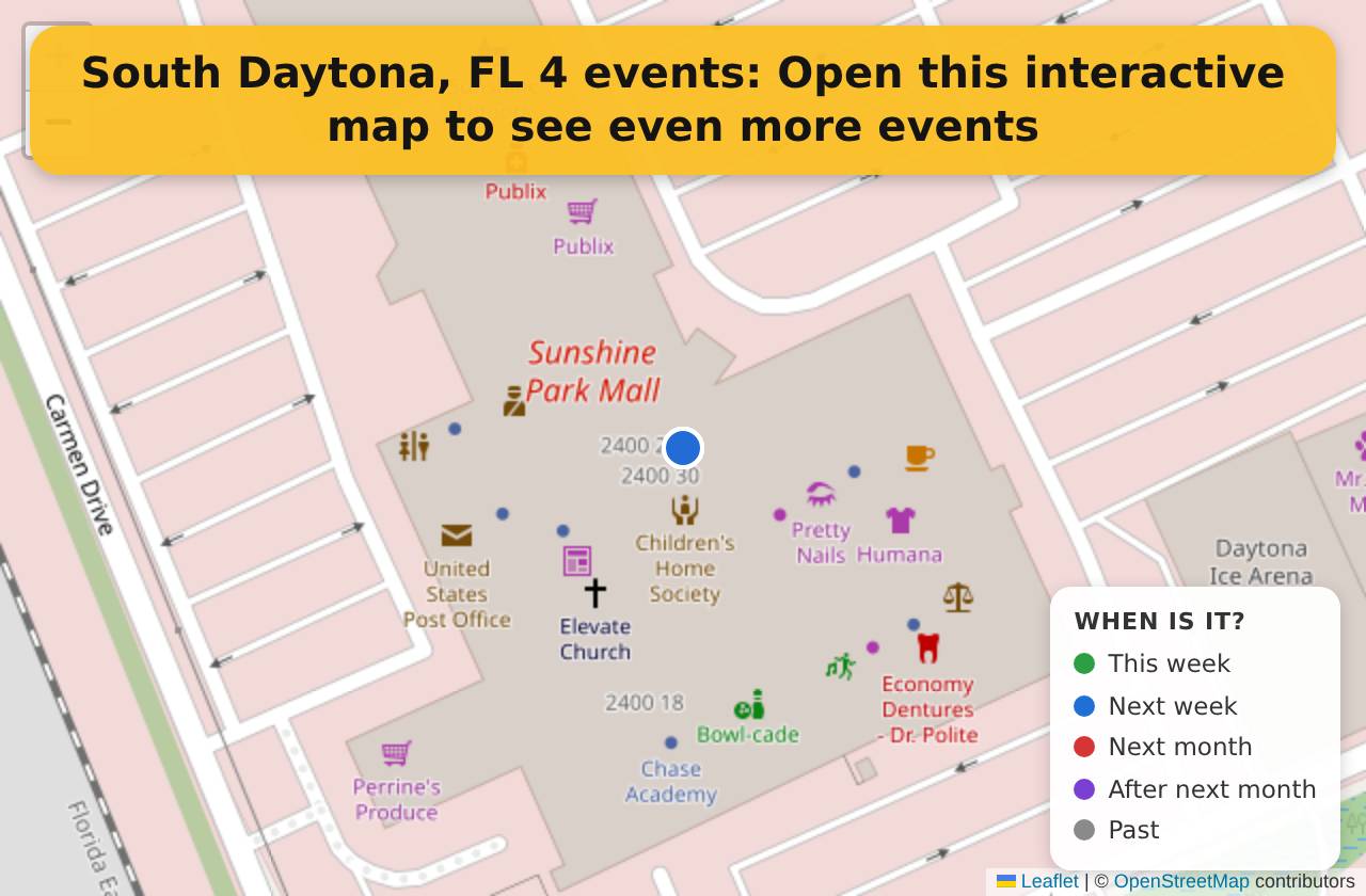 Map of events in South Daytona, FL on the interactive EVENTULIST map