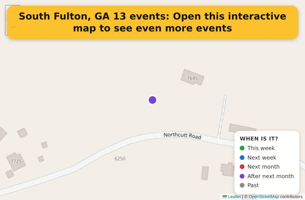 Map of events in South Fulton, GA on the interactive EVENTULIST map