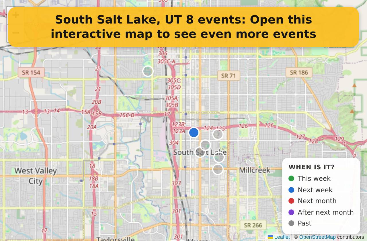 Map of events in South Salt Lake, UT on the interactive EVENTULIST map