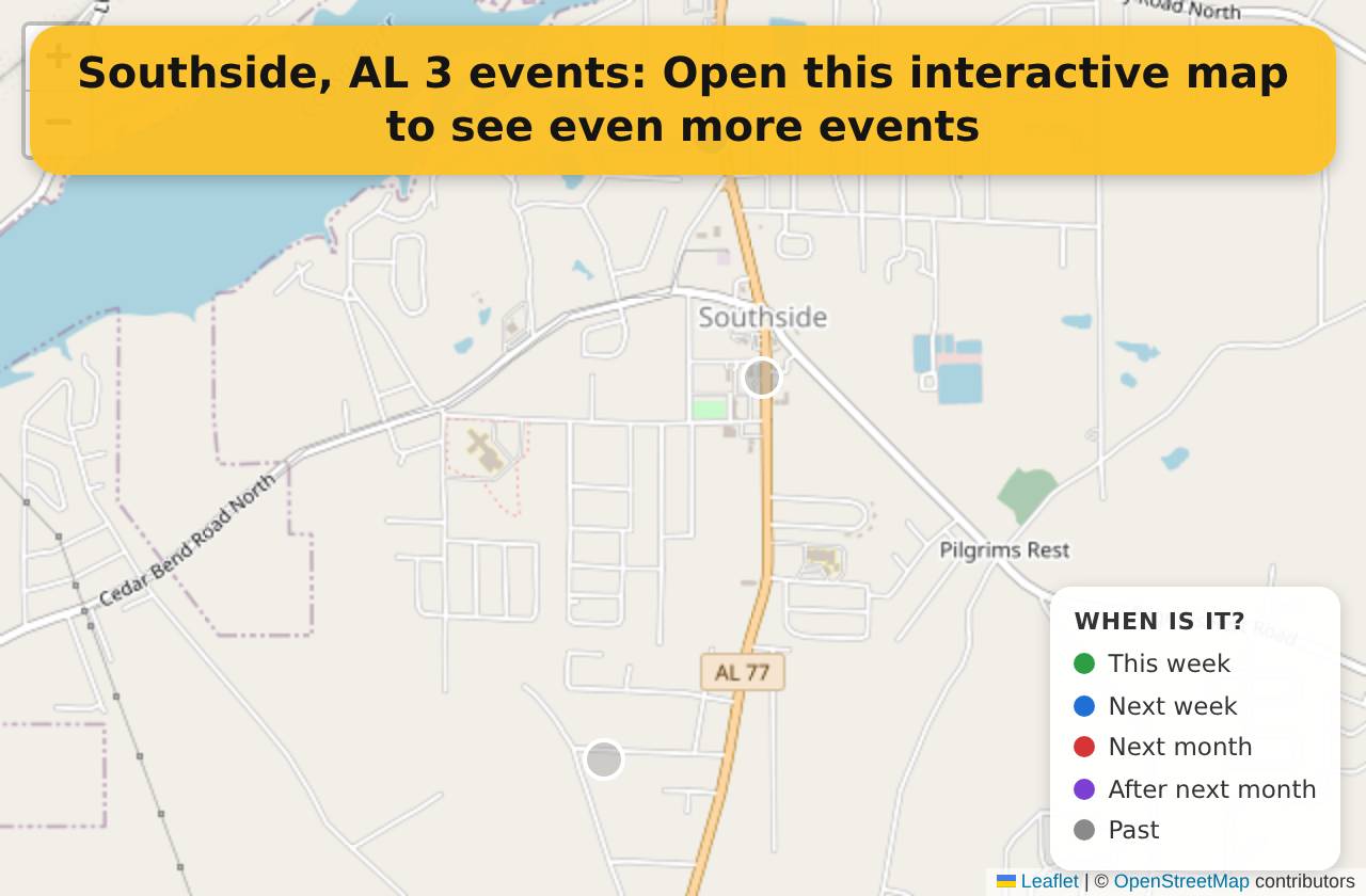 Map of events in Southside, AL on the interactive EVENTULIST map