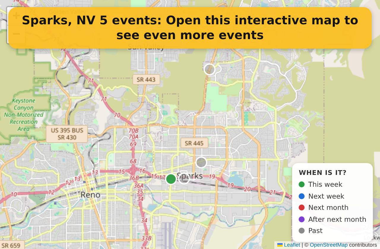 Map of events in Sparks, NV on the interactive EVENTULIST map