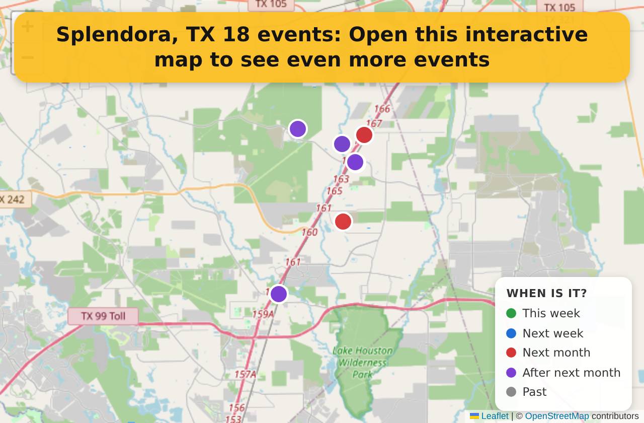 Map of events in Splendora, TX on the interactive EVENTULIST map