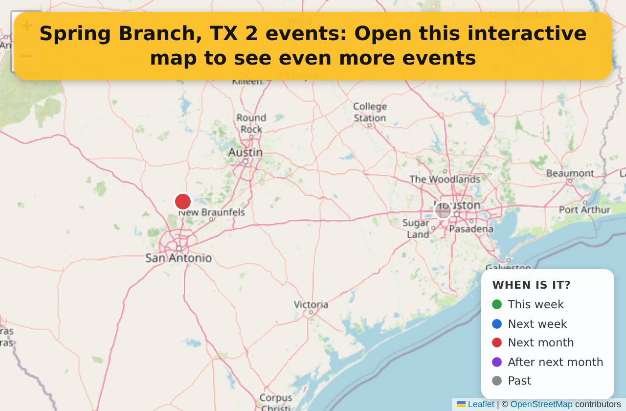 Map of events in Spring Branch, TX on the interactive EVENTULIST map