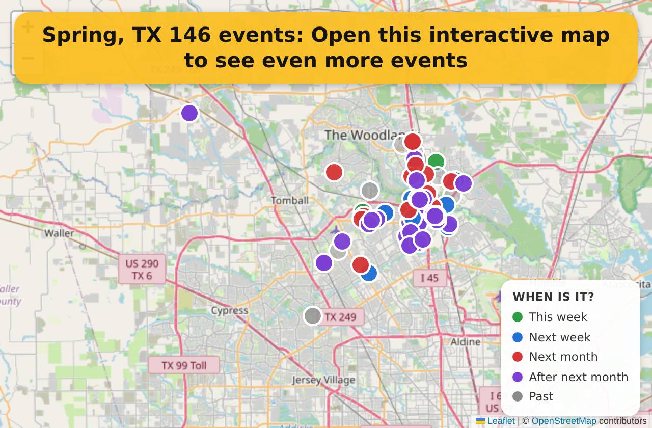 Map of events in Spring, TX on the interactive EVENTULIST map