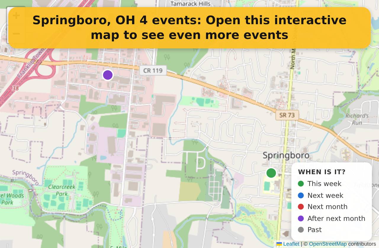Map of events in Springboro, OH on the interactive EVENTULIST map