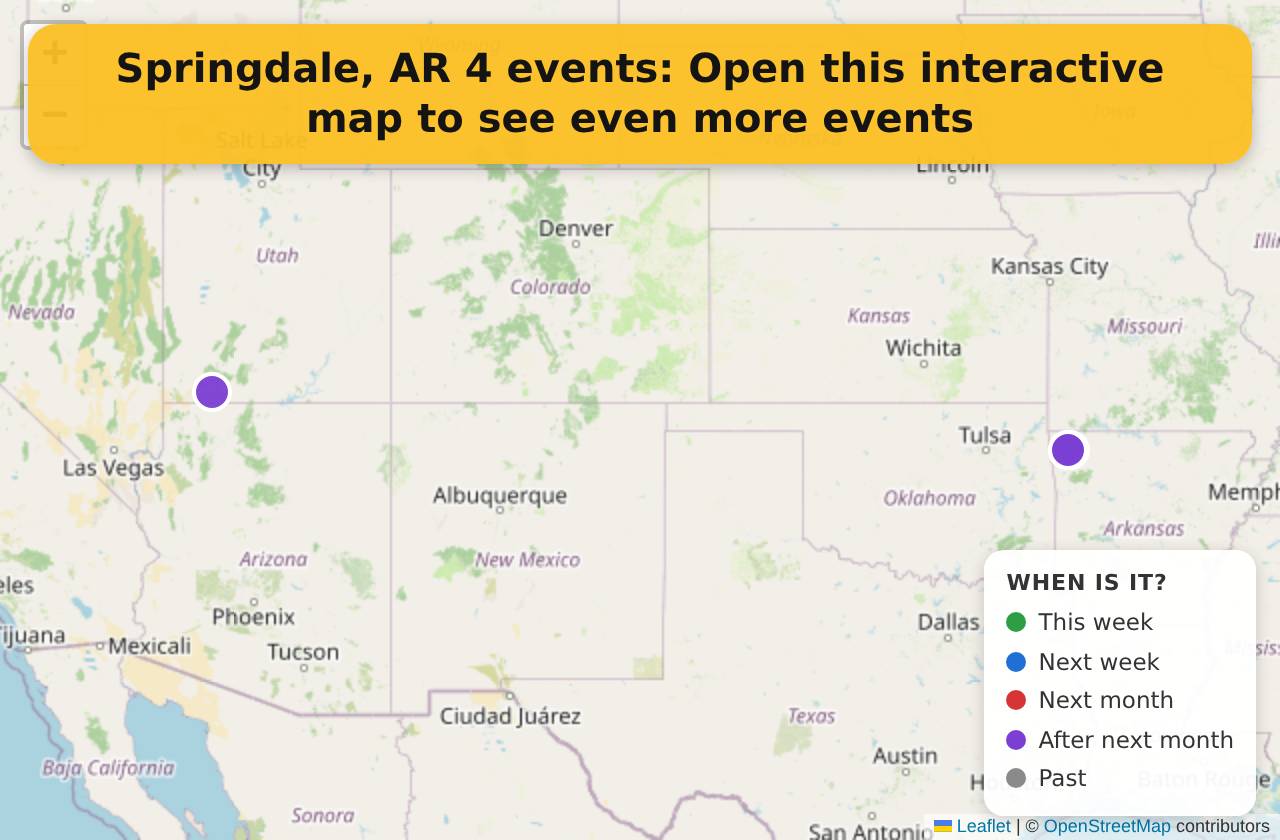 Map of events in Springdale, AR on the interactive EVENTULIST map