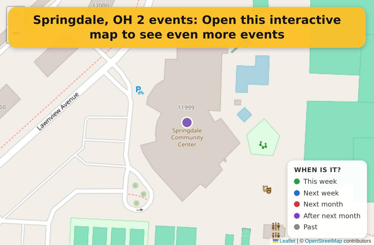 Map of events in Springdale, OH on the interactive EVENTULIST map