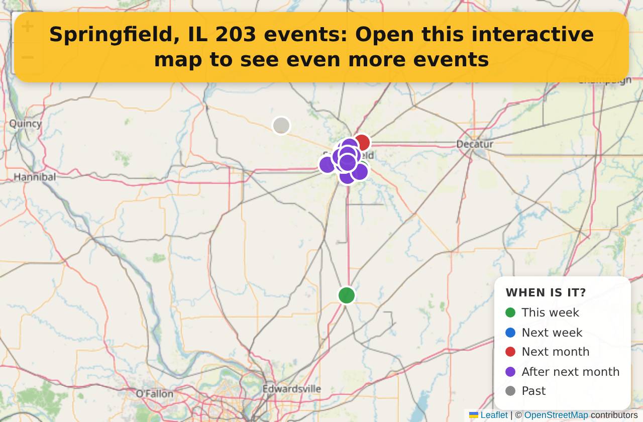 Map of events in Springfield, IL on the interactive EVENTULIST map