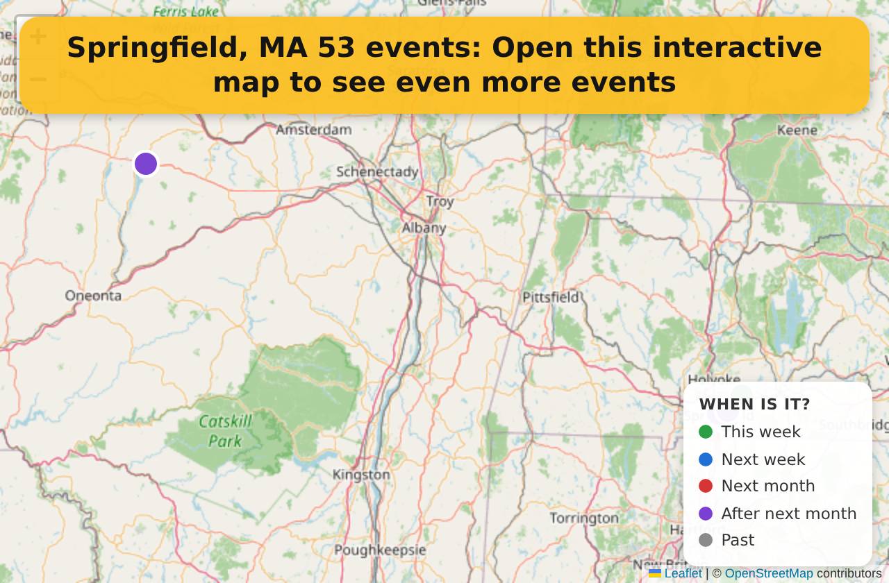 Map of events in Springfield, MA on the interactive EVENTULIST map