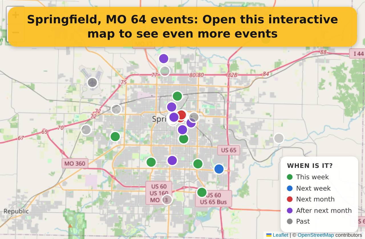 Map of events in Springfield, MO on the interactive EVENTULIST map